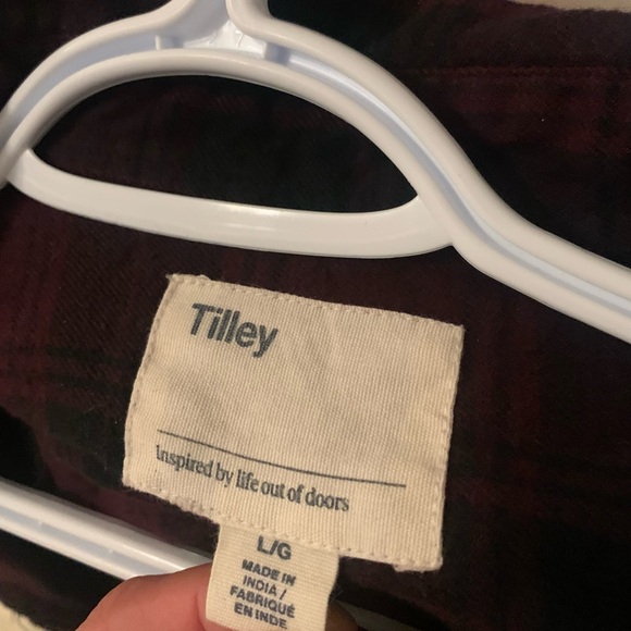 ⭐️TILLY⭐️Burgundy & Black Plaid Button Up Cozy Flannel Shirt •Large •VGUC - Picture 3 of 5